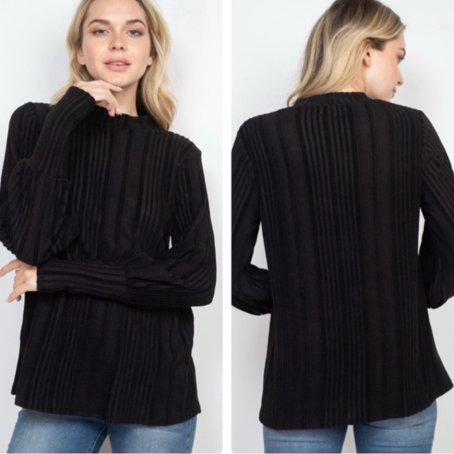 Perfect Peach Women's Long Sleeve High Neck Rib Detail Sweater Black Medium New